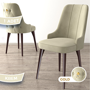 Newa Serisi 1 Adet Krem 1.sınıf Babyface Kumaş Kahve Metal Ayaklı Gold Halkalı Sandalye Krem