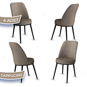 Jaxe Serisi 4 Adet Cappucino 1. Sınıf Babyface Kumaş Metal Siyah İskeletli Yemek Odası Sandalyesi Cappucino