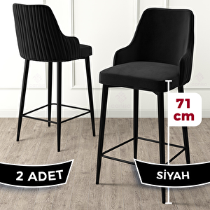 Enox Serisi 2 Adet Siyah 1. Sınıf Babyface Kumaş Siyah Metal Ayaklı Bar Sandalyesi Siyah