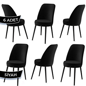 Jaxe Serisi 6 Adet Siyah 1. Sınıf Babyface Kumaş Metal Siyah İskeletli Yemek Odası Sandalyesi Siyah