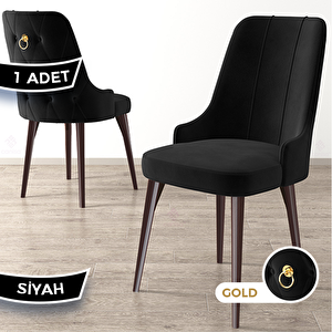 Newa Serisi 1 Adet Siyah 1.sınıf Babyface Kumaş Kahve Metal Ayaklı Gold Halkalı Sandalye Siyah