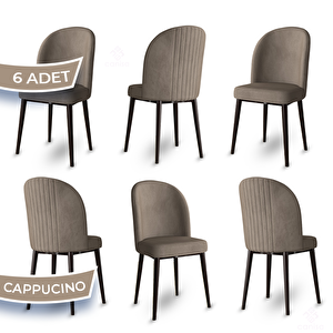 Aste Serisi 6 Adet Cappucino 1. Sınıf Babyface Kumaş Metal Kahve İskeletli Yemek Odası Sandalyesi Cappucino