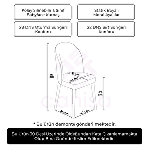 Aste Serisi 6 Adet Cappucino 1. Sınıf Babyface Kumaş Metal Kahve İskeletli Yemek Odası Sandalyesi Cappucino