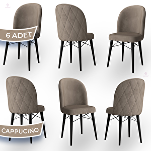 Bika Serisi 6 Adet Cappucino 1. Sınıf Babyface Kumaş Siyah Gürgen Ayaklı Yemek Odası Sandalyesi Cappucino