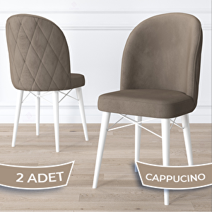 Bika Serisi 2 Adet Cappucino 1. Sınıf Babyface Kumaş Beyaz Gürgen Ayaklı Yemek Odası Sandalyesi Cappucino