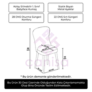 Tita Serisi 2 Adet Antrasit 1. Sınıf Babyface Kumaş Metal Beyaz Ayaklı Yemek Odası Sandalyesi Antrasit