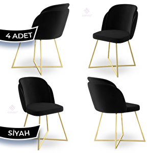 Pape Serisi 4 Adet Siyah 1. Sınıf Babyface Kumaş Çift Papel Gold Metal Ayaklı Yemek Odası Sandalyesi Siyah