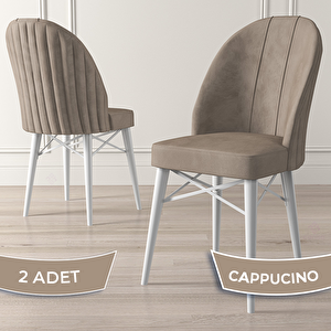 Jena Serisi 2 Adet Cappucino 1.sınıf Babyface Kumaş Beyaz Gürgen Ayaklı Yemek Odası Sandalyesi Cappucino