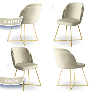 Pape Serisi 4 Adet Krem 1. Sınıf Babyface Kumaş Çift Papel Gold Metal Ayaklı Yemek Odası Sandalyesi Krem