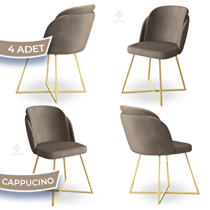 Pape Serisi 4 Adet Cappucino 1. Sınıf Babyface Kumaş Çift Papel Gold Metal Ayaklı Yemek Odası Sandalyesi Cappucino