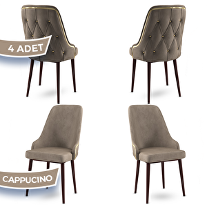 Krax Serisi 4 Adet Cappucino 1.sınıf Babyface Kumaş Kahve Metal Ayaklı Yemek Odası Sandalyesi