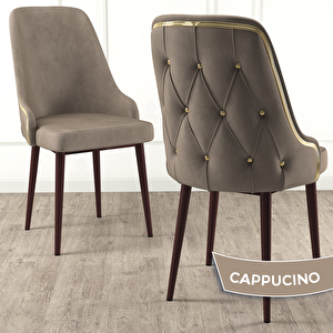 Krax Serisi 4 Adet Cappucino 1.sınıf Babyface Kumaş Kahve Metal Ayaklı Yemek Odası Sandalyesi Cappucino