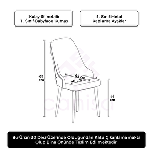 Krax Serisi 4 Adet Gri 1.sınıf Babyface Kumaş Kahve Metal Ayaklı Yemek Odası Sandalyesi Gri