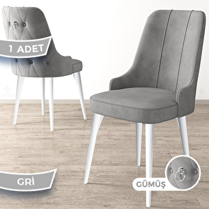 Newa Serisi 1 Adet Gri 1.sınıf Babyface Kumaş Beyaz Metal Ayaklı Gümüş Halkalı Sandalye