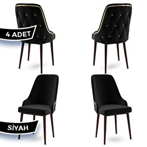 Krax Serisi 4 Adet Siyah 1.sınıf Babyface Kumaş Kahve Metal Ayaklı Yemek Odası Sandalyesi Siyah