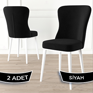 Tita Serisi 2 Adet Siyah 1. Sınıf Babyface Kumaş Metal Beyaz Ayaklı Yemek Odası Sandalyesi