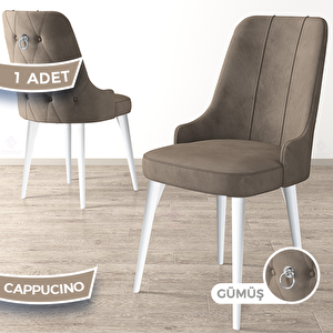 Newa Serisi 1 Adet Cappucino 1.sınıf Babyface Kumaş Beyaz Metal Ayaklı Gümüş Halkalı Sandalye Cappucino