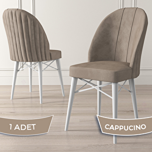 Jena Serisi 1 Adet Cappucino 1.sınıf Babyface Kumaş Beyaz Gürgen Ayaklı Yemek Odası Sandalyesi