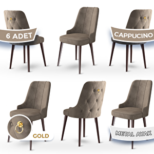 Newa Serisi 6 Adet Cappucino 1.sınıf Babyface Kumaş Kahve Metal Ayaklı Gold Halkalı Sandalye