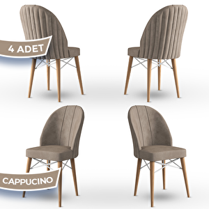 Jena Serisi 4 Adet Cappucino 1.sınıf Babyface Kumaş Doğal Ahşap Ayaklı Yemek Odası Sandalyesi Cappucino