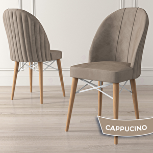 Jena Serisi 4 Adet Cappucino 1.sınıf Babyface Kumaş Doğal Ahşap Ayaklı Yemek Odası Sandalyesi Cappucino