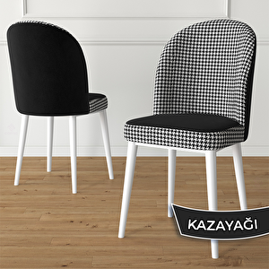 Kaze Serisi 6 Adet Kazayağı Desen 1. Sınıf Babyface Kumaş Beyaz Metal İskeletli Yemek Odası Sandalyesi Kaz Ayağı