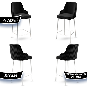 Enox Serisi 4 Adet Siyah 1. Sınıf Babyface Kumaş Beyaz Metal Ayaklı Bar Sandalyesi Siyah