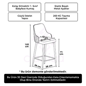 Enox Serisi 4 Adet Siyah 1. Sınıf Babyface Kumaş Beyaz Metal Ayaklı Bar Sandalyesi Siyah