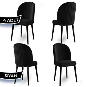 Aste Serisi 4 Adet Siyah 1. Sınıf Babyface Kumaş Metal Siyah İskeletli Yemek Odası Sandalyesi Siyah