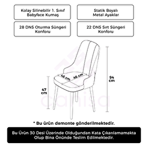 Newa Serisi 6 Adet Gri 1.sınıf Babyface Kumaş Beyaz Metal Ayaklı Gümüş Halkalı Sandalye