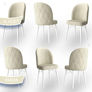 Bika Serisi 6 Adet Krem 1. Sınıf Babyface Kumaş Beyaz Gürgen Ayaklı Yemek Odası Sandalyesi Krem