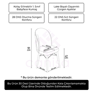 Bika Serisi 6 Adet Antrasit 1. Sınıf Babyface Kumaş Beyaz Gürgen Ayaklı Yemek Odası Sandalyesi Antrasit