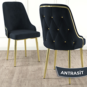 Krax Serisi 6 Adet Antrasit 1.sınıf Babyface Kumaş Gold Metal Ayaklı Yemek Odası Sandalyesi Antrasit