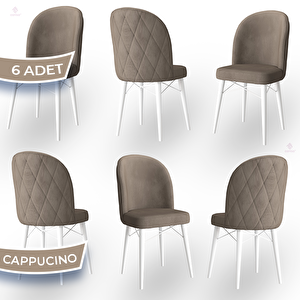 Bika Serisi 6 Adet Cappucino 1. Sınıf Babyface Kumaş Beyaz Gürgen Ayaklı Yemek Odası Sandalyesi Cappucino