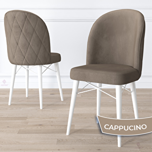 Bika Serisi 6 Adet Cappucino 1. Sınıf Babyface Kumaş Beyaz Gürgen Ayaklı Yemek Odası Sandalyesi Cappucino