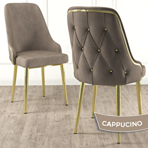Krax Serisi 6 Adet Cappucino 1.sınıf Babyface Kumaş Gold Metal Ayaklı Yemek Odası Sandalyesi Cappucino