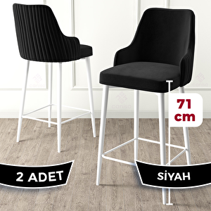 Enox Serisi 2 Adet Siyah 1. Sınıf Babyface Kumaş Beyaz Metal Ayaklı Bar Sandalyesi Siyah