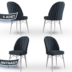 Jena Serisi 4 Adet Antrasit 1.sınıf Babyface Kumaş Beyaz Gürgen Ayaklı Yemek Odası Sandalyesi Antrasit