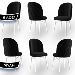 Bika Serisi 6 Adet Siyah 1. Sınıf Babyface Kumaş Beyaz Gürgen Ayaklı Yemek Odası Sandalyesi Siyah