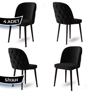 Kage Serisi 4 Adet Siyah 1. Sınıf Babyface Kumaş Kapitoneli Kahve Metal Ayaklı Yemek Odası Sandalyesi Siyah