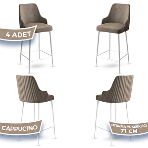 Enox Serisi 4 Adet Cappucino 1. Sınıf Babyface Kumaş Beyaz Metal Ayaklı Bar Sandalyesi Cappucino
