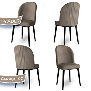 Aste Serisi 4 Adet Cappucino 1. Sınıf Babyface Kumaş Metal Siyah İskeletli Yemek Odası Sandalyesi Cappucino