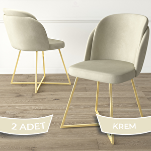 Pape Serisi 2 Adet Krem 1. Sınıf Babyface Kumaş Çift Papel Gold Metal Ayaklı Yemek Odası Sandalyesi Krem