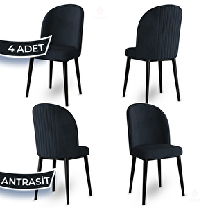 Aste Serisi 4 Adet Antrasit 1. Sınıf Babyface Kumaş Metal Siyah İskeletli Yemek Odası Sandalyesi