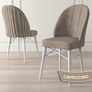 Jena Serisi 4 Adet Cappucino 1.sınıf Babyface Kumaş Beyaz Gürgen Ayaklı Yemek Odası Sandalyesi Cappucino