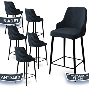 Enox Serisi 6 Adet Antrasit 1. Sınıf Babyface Kumaş Siyah Metal Ayaklı Bar Sandalyesi Antrasit
