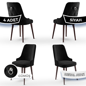 Newa Serisi 4 Adet Siyah 1.sınıf Babyface Kumaş Kahve Metal Ayaklı Gümüş Halkalı Sandalye Siyah