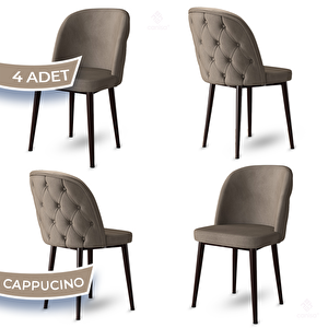 Kage Serisi 4 Adet Cappucino 1. Sınıf Babyface Kumaş Kapitoneli Kahve Metal Ayaklı Yemek Odası Sandalyesi Cappucino