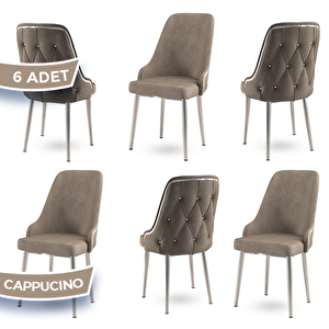 Krax Serisi 6 Adet Cappucino 1.sınıf Babyface Kumaş Gümüş Metal Ayaklı Yemek Odası Sandalyesi Cappucino
