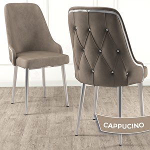 Krax Serisi 6 Adet Cappucino 1.sınıf Babyface Kumaş Gümüş Metal Ayaklı Yemek Odası Sandalyesi Cappucino